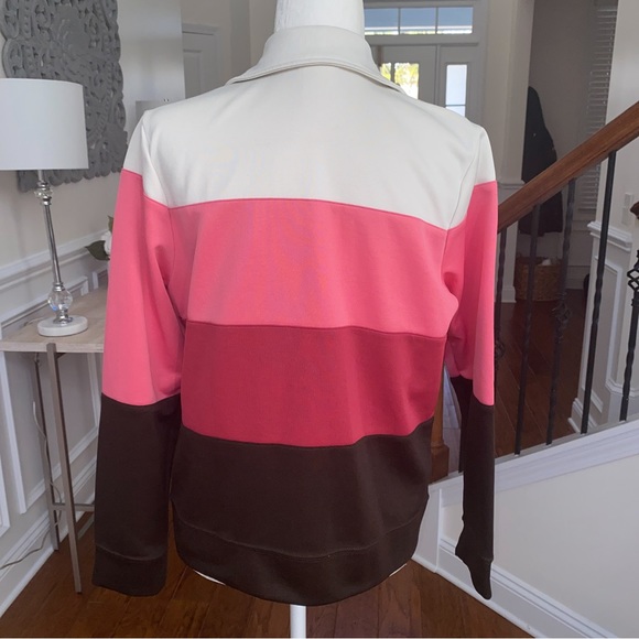 LACOSTE Vintage Brown Pink Retro Striped Zip Up Track Athletic Jacket Large - Picture 6 of 10